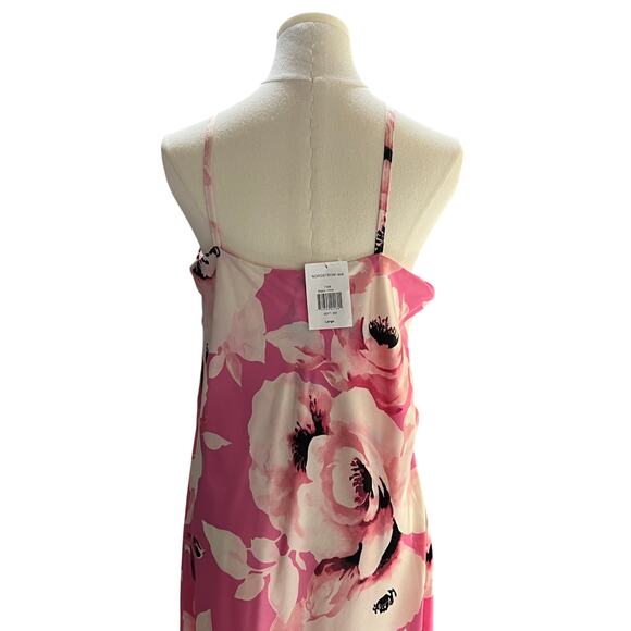 The Fashion Poet Womens Large One Shoulder Halter Floral Satin Maxi Dress Pink - Picture 8 of 13